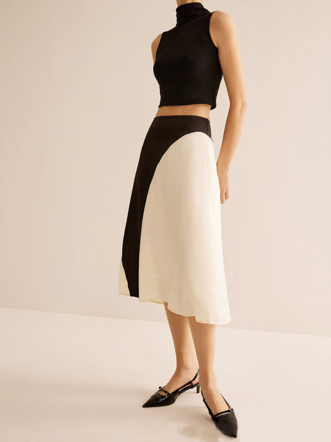 Black White Contrast Color Skirt