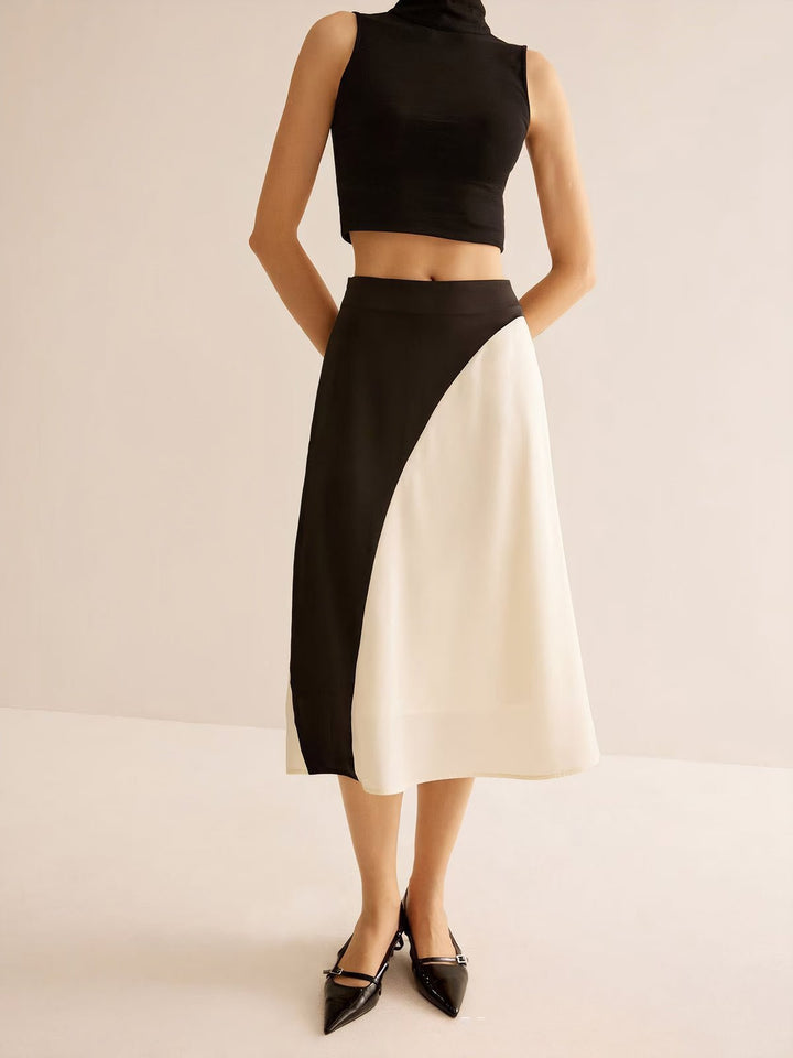 Black White Contrast Color Skirt
