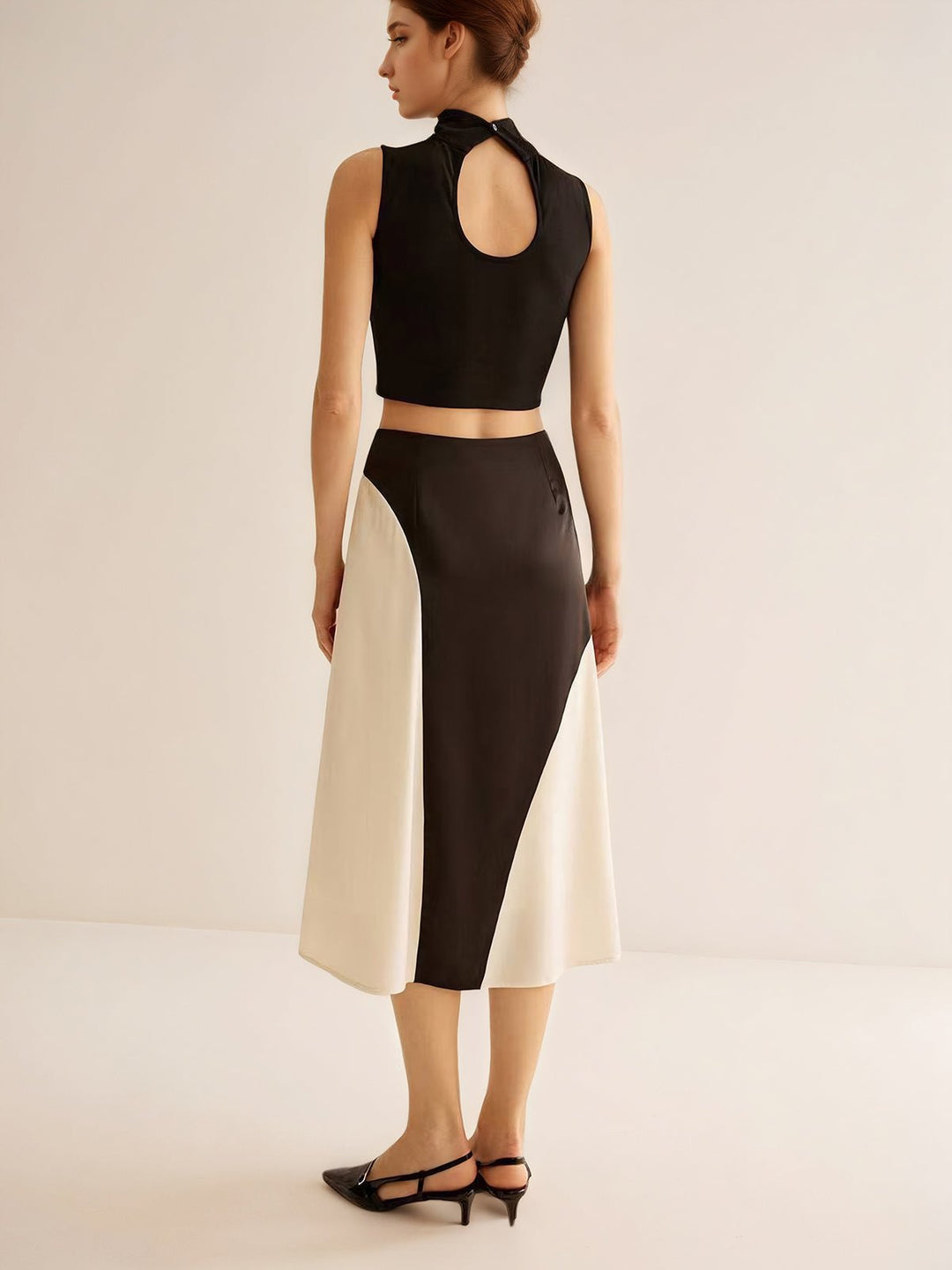 Black White Contrast Color Skirt