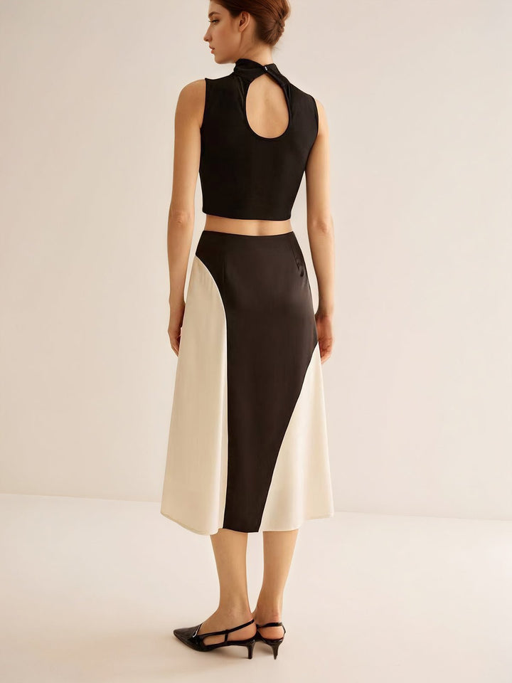 Black White Contrast Color Skirt