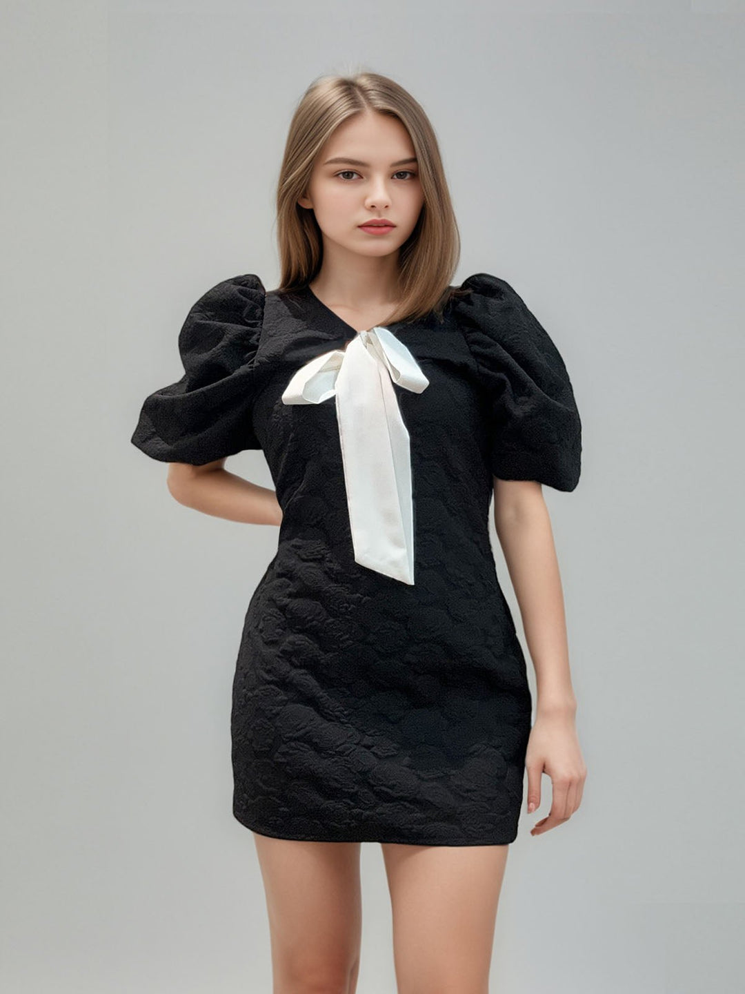 Bow Puff Sleeve Dress