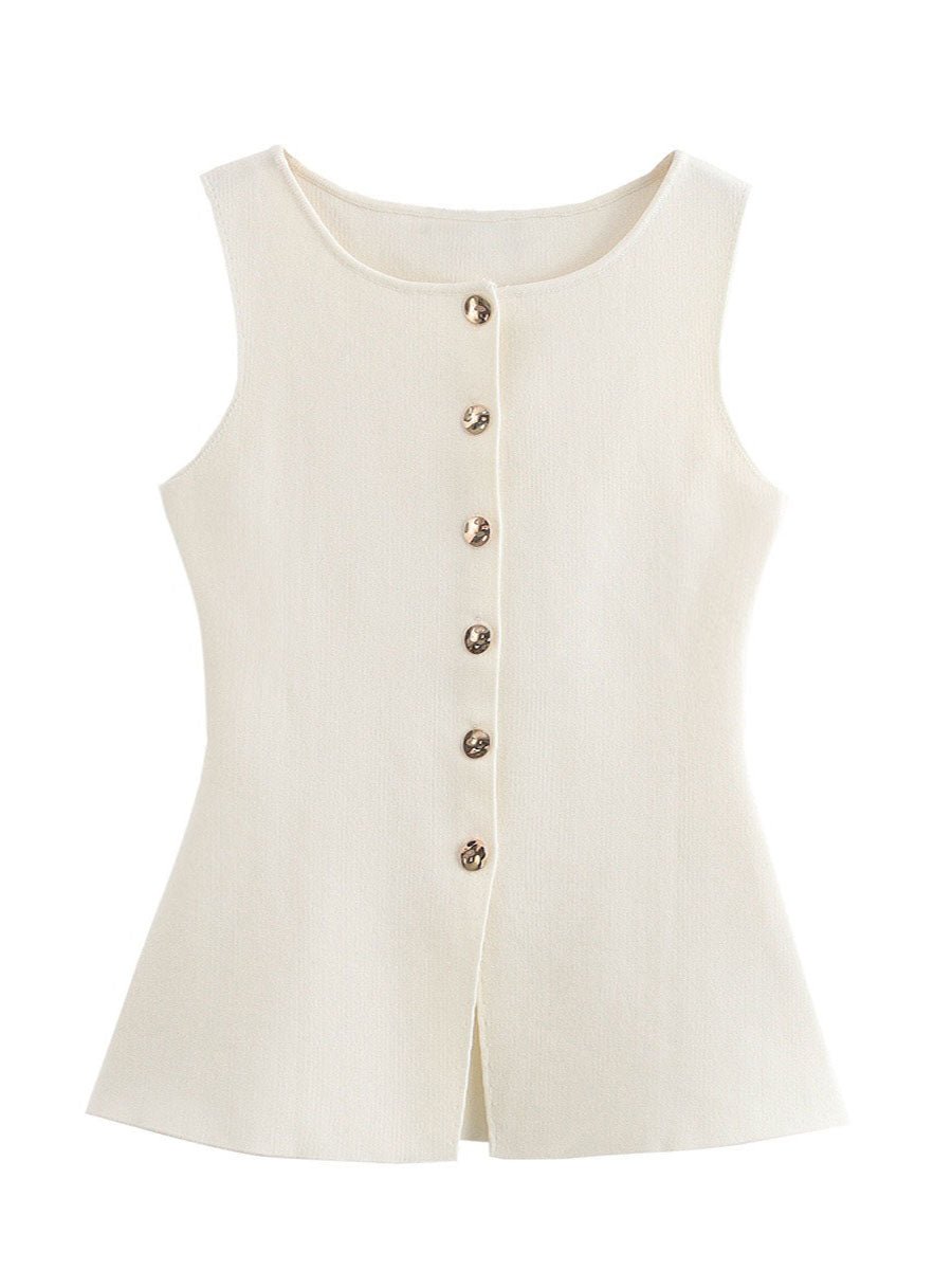 Button Detail Sleeveless Vest