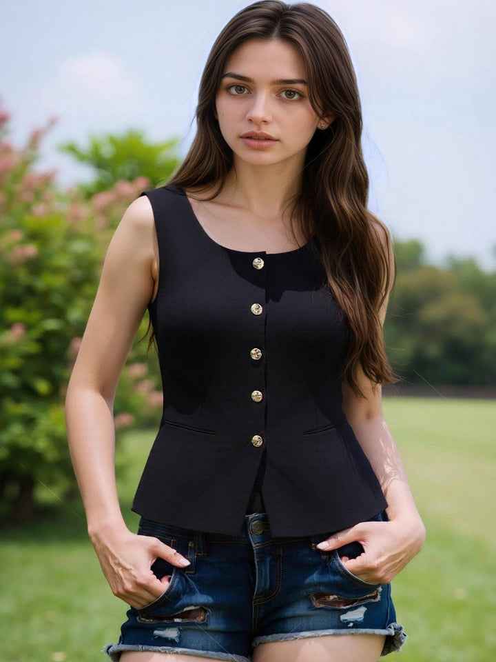 Button Detail Sleeveless Vest