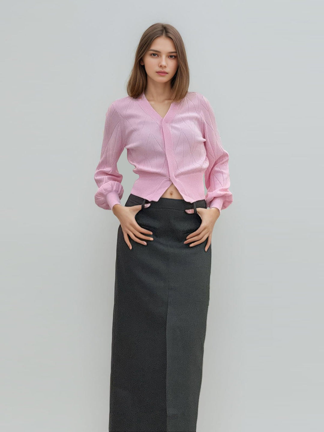 Button Down Split Knit Shirt