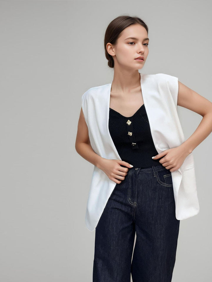 Button Front V-Neck Top