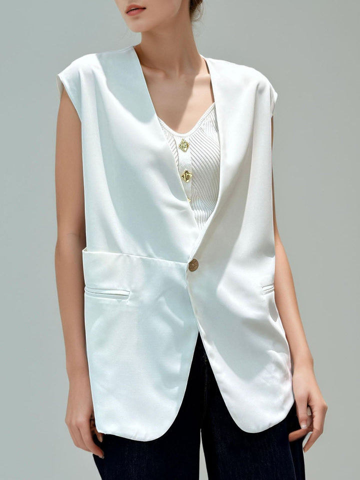 Button Front V-Neck Top