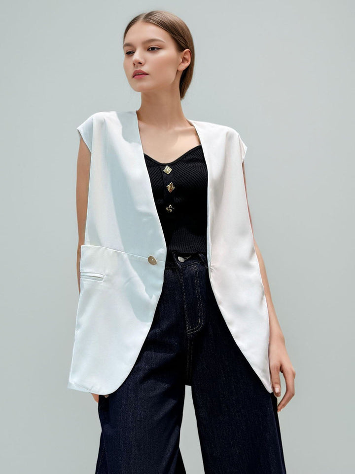 Button Front V-Neck Top