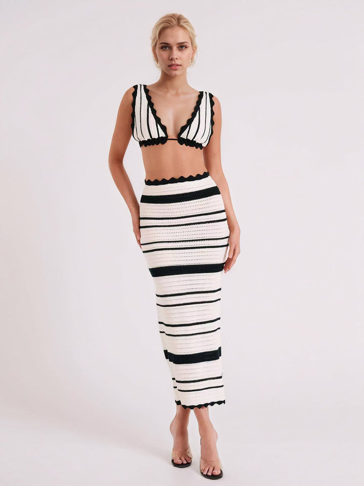 Chic Knitted Contrast Striped Bikini Set