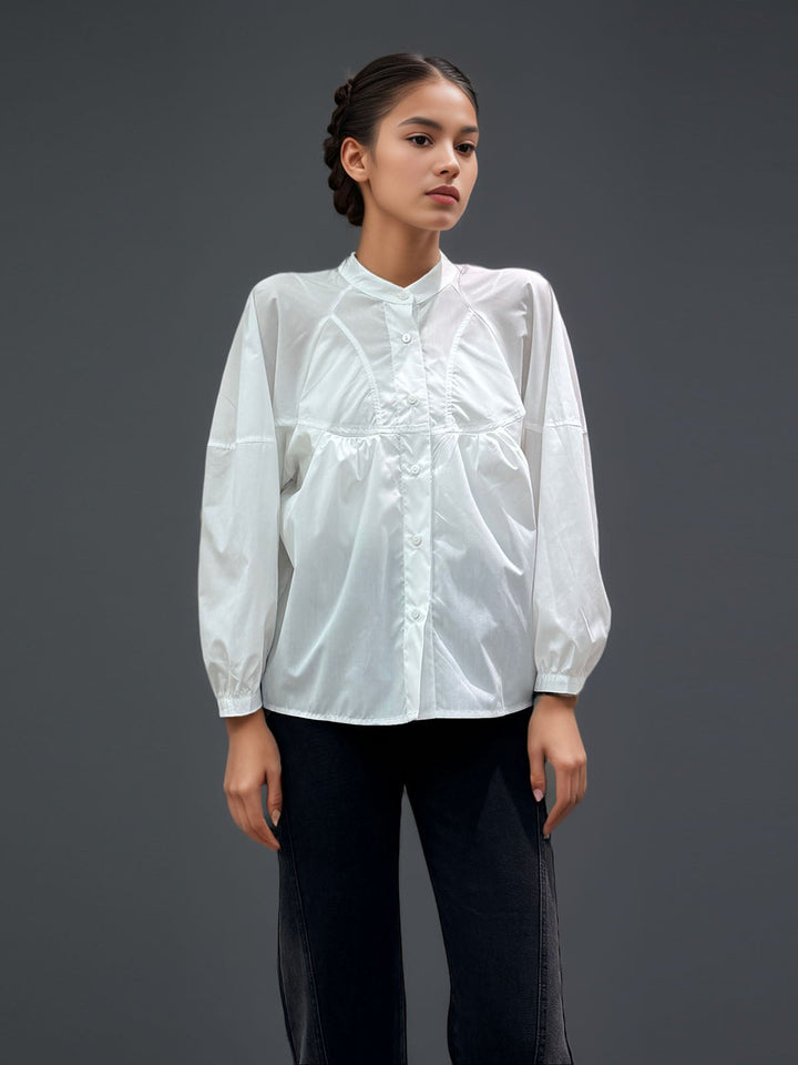 Chic Satin Pleated Button-Up Blouse