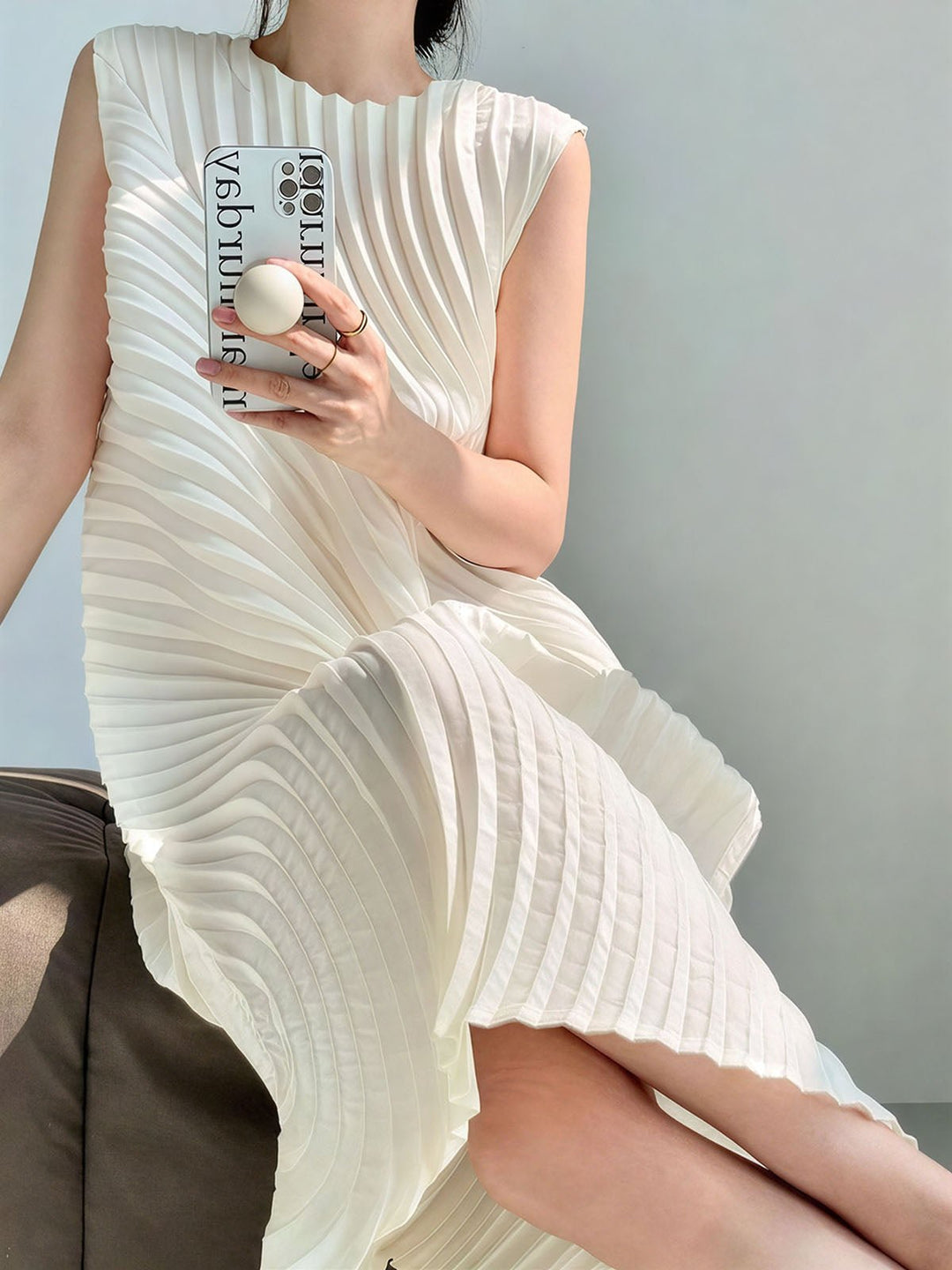 Circle Pleated Sleeveless Dress