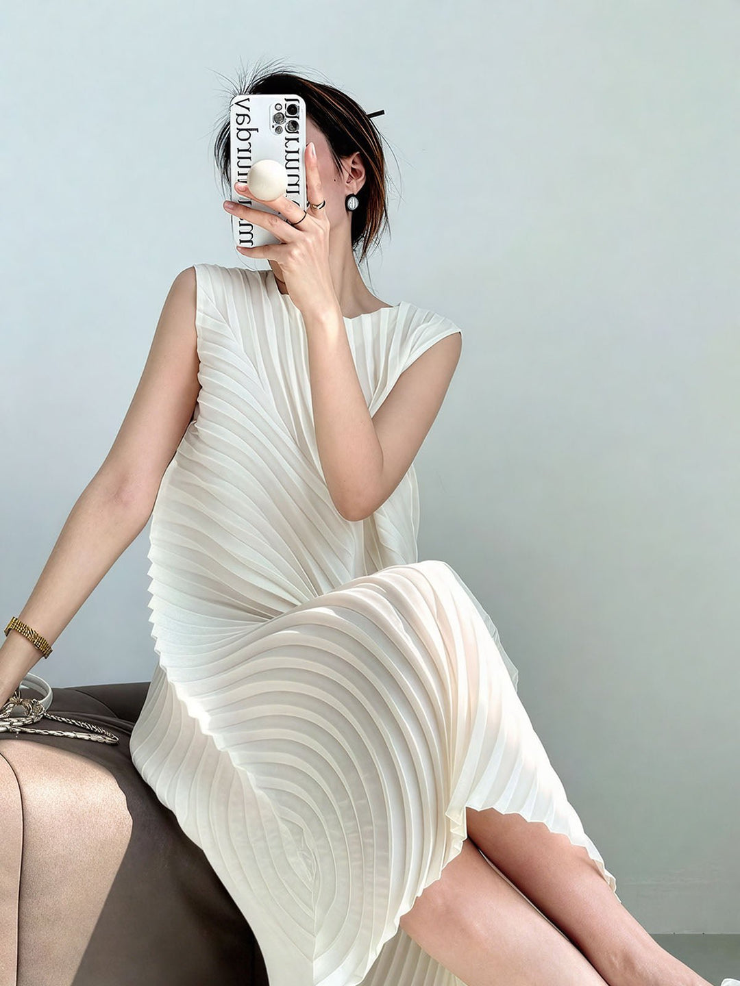 Circle Pleated Sleeveless Dress