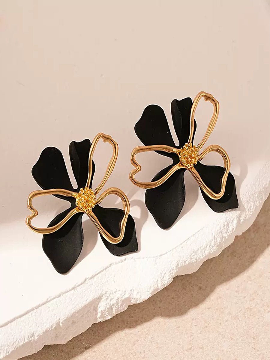Contrast Metal Flower Stud Earrings