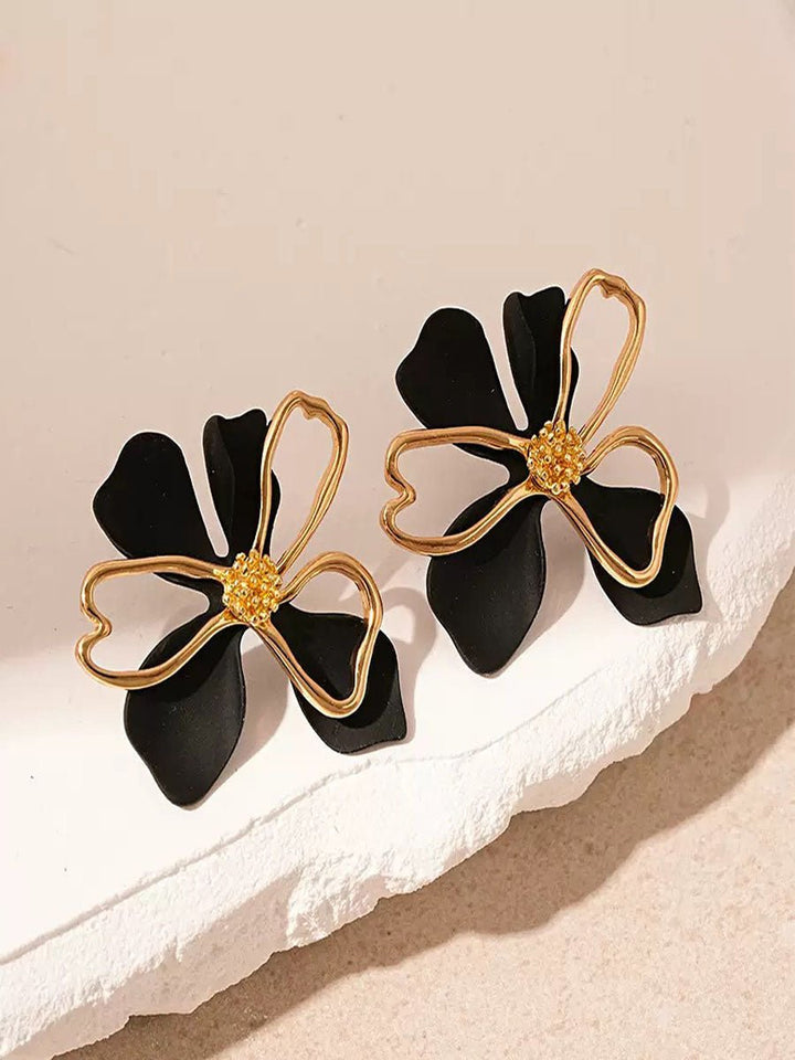 Contrast Metal Flower Stud Earrings
