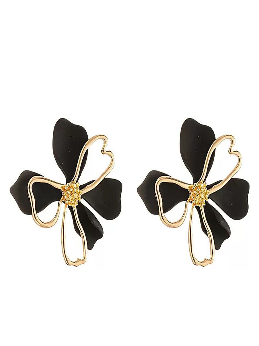 Contrast Metal Flower Stud Earrings
