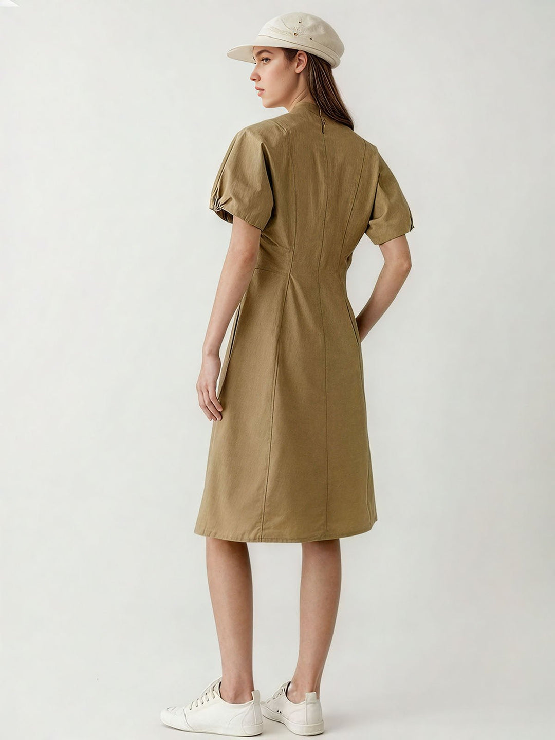 Cotton V Neck Puff Sleeve Dress