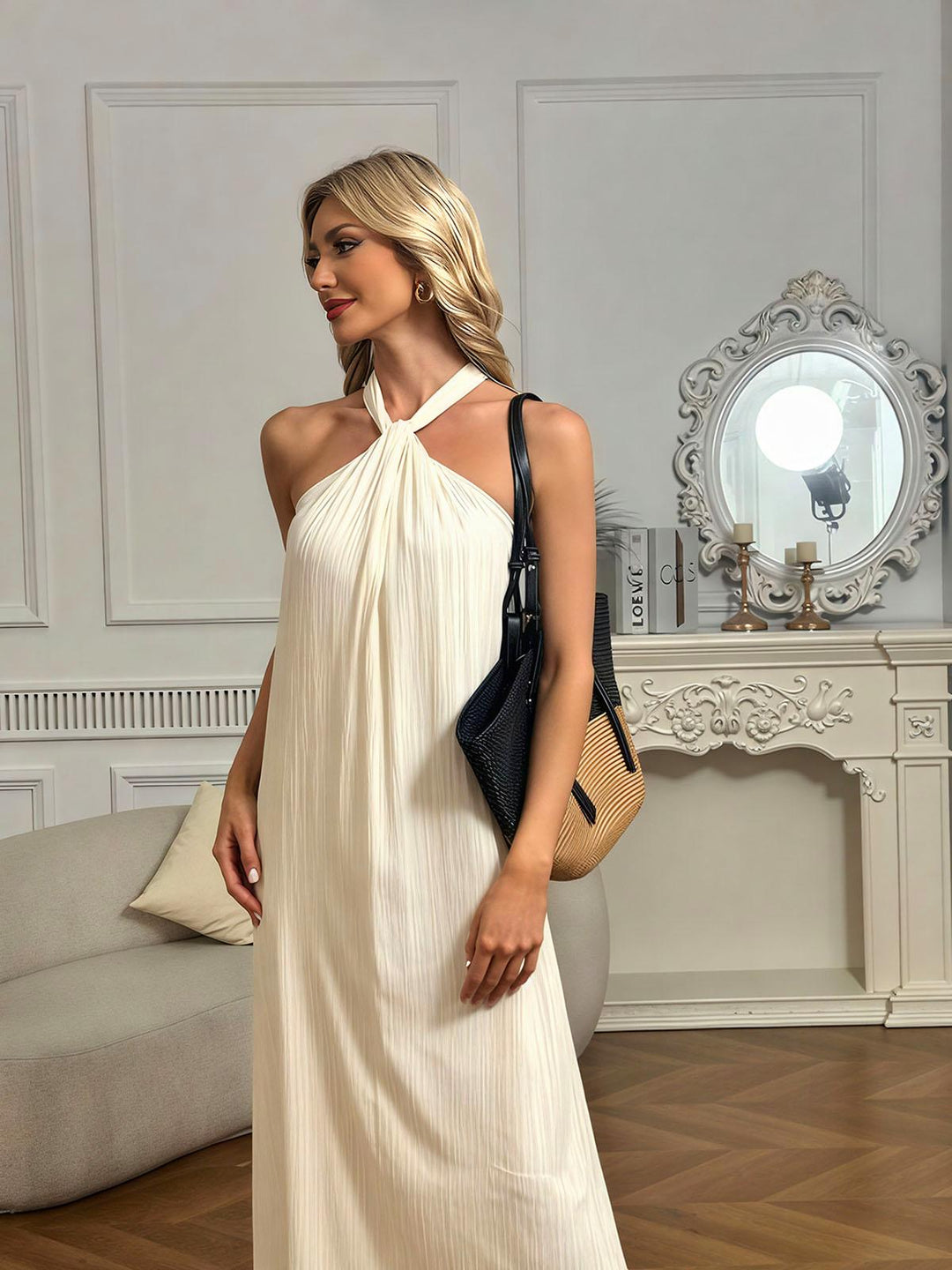 Creamy Halter Long Dress