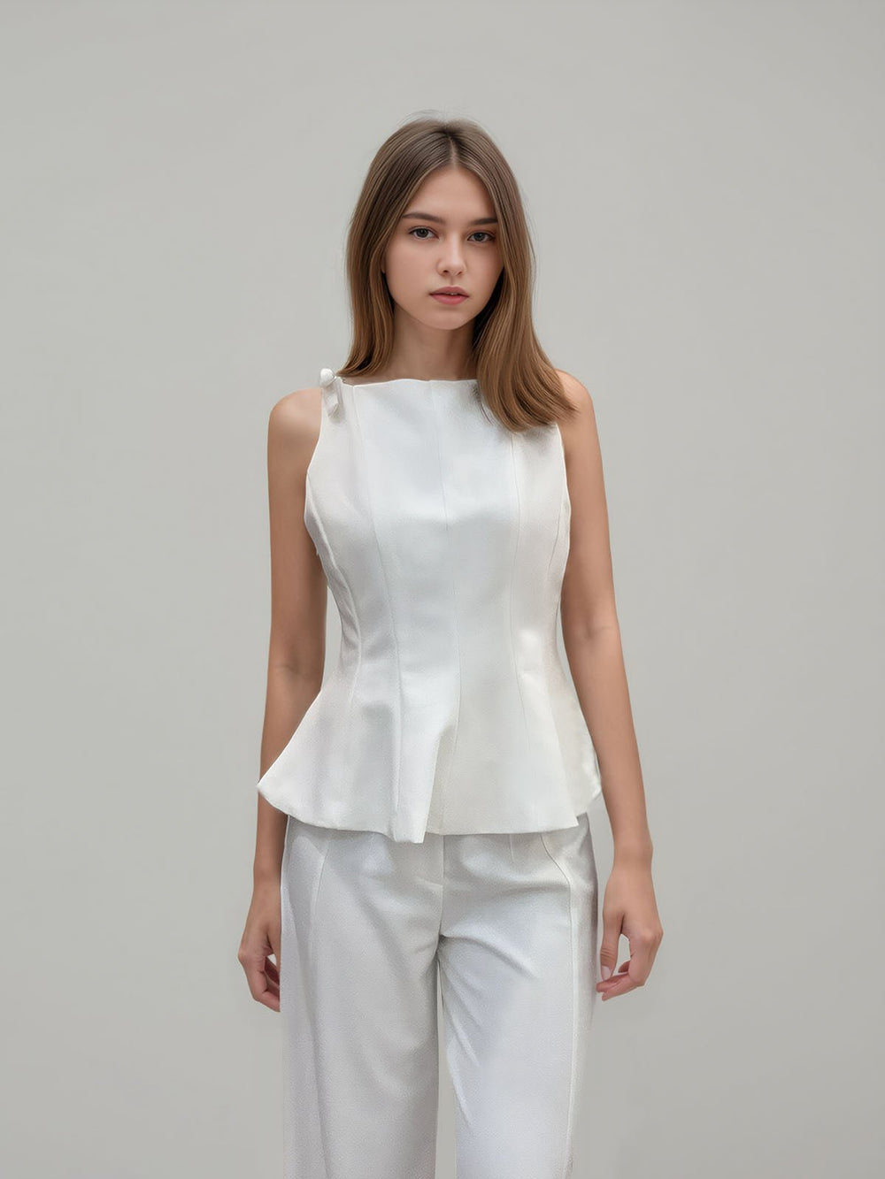 Crew Neck Peplum Tank Top HONEEAR