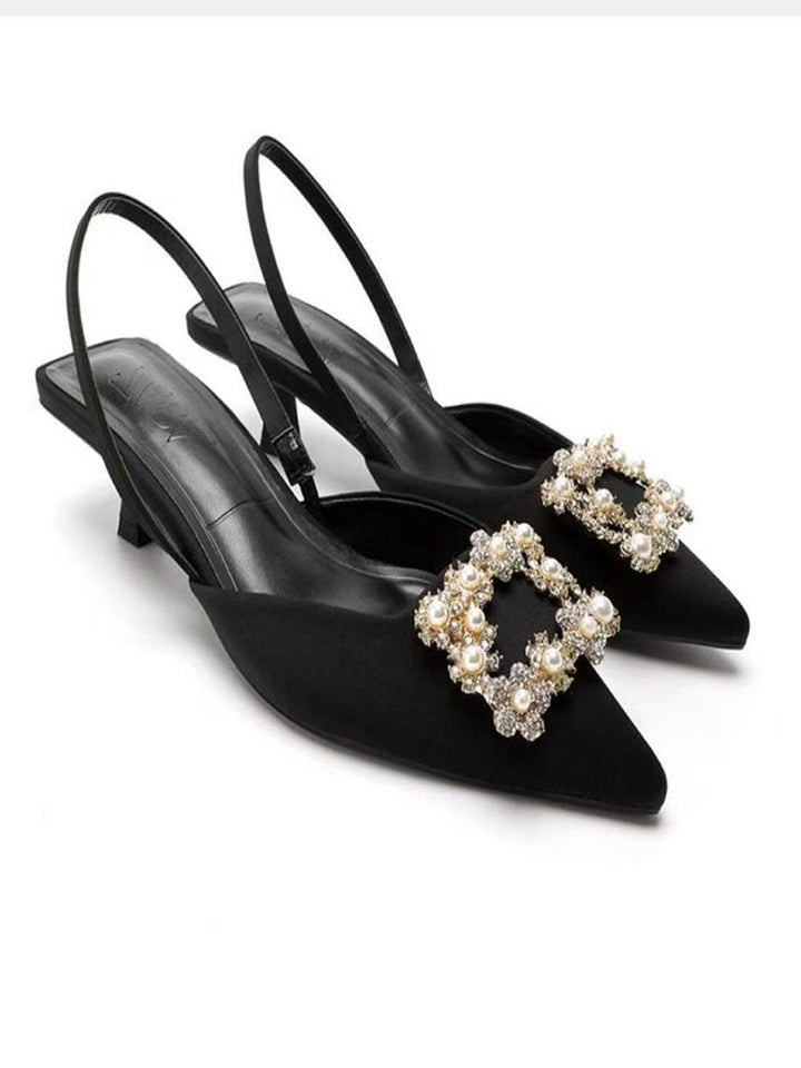 Crystal Square Buckle High Heels Sandals