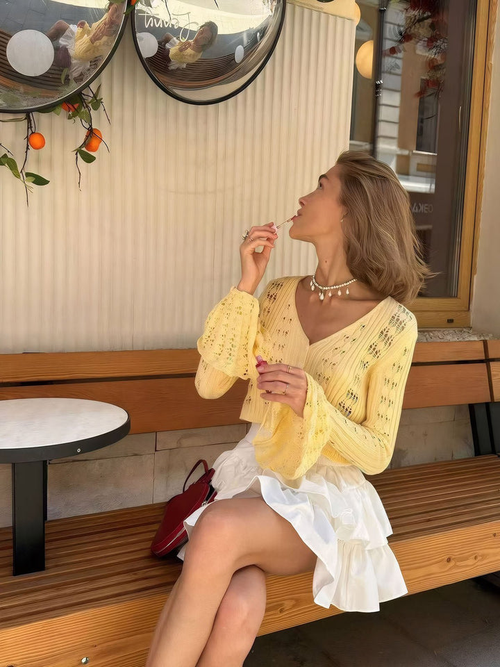 Cutout Long-Sleeve Knitted Top