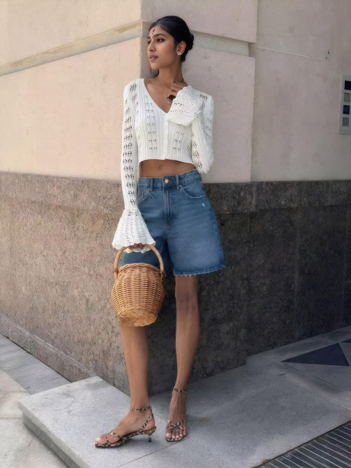 Cutout Long-Sleeve Knitted Top