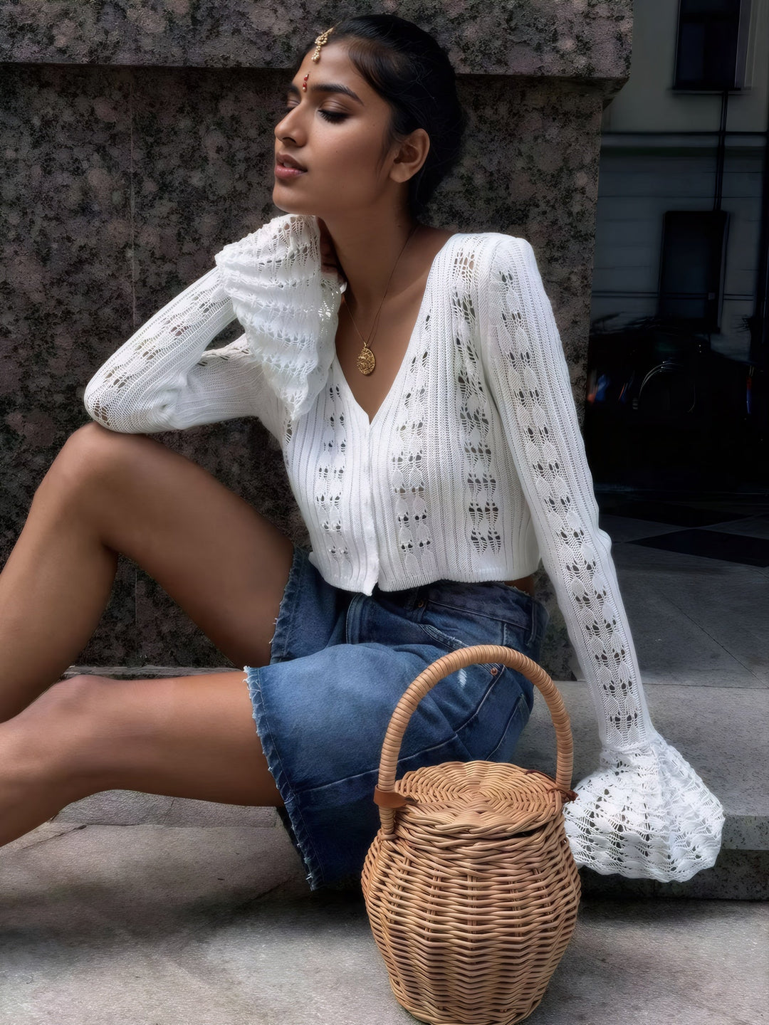 Cutout Long-Sleeve Knitted Top