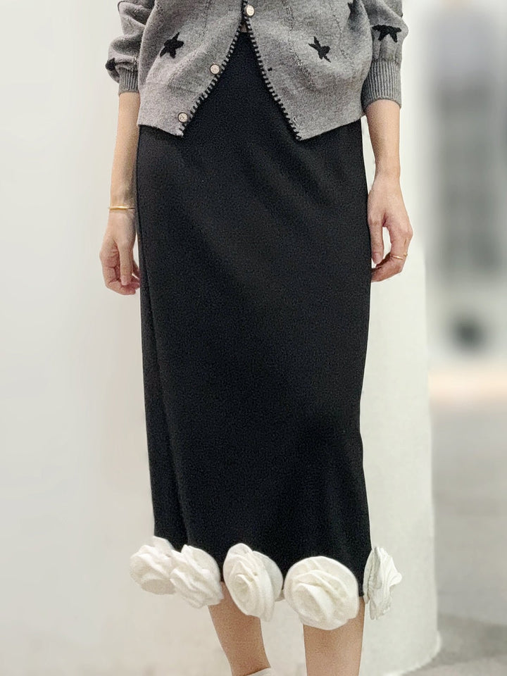 Elegant Floral Hem Midi Skirt
