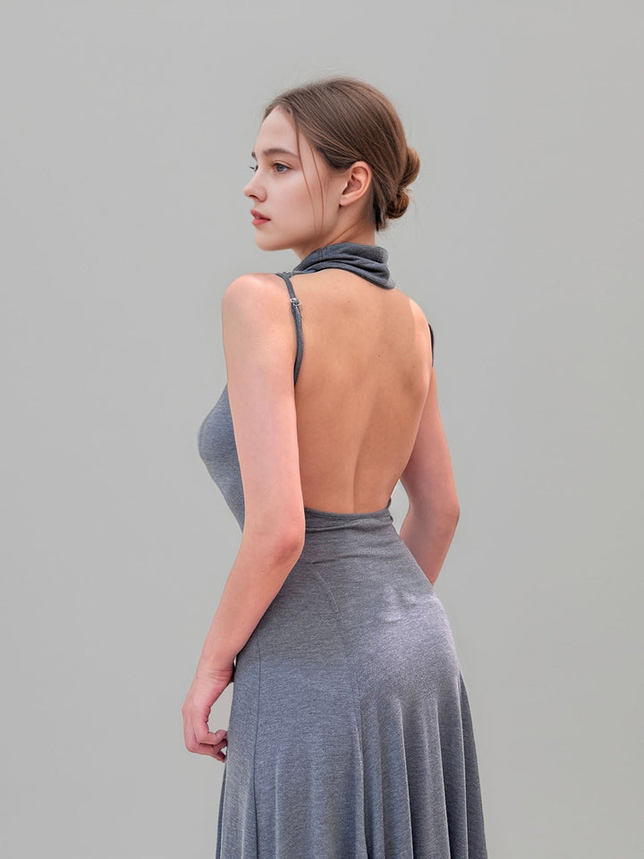 Elegant High Necked Backless Dress