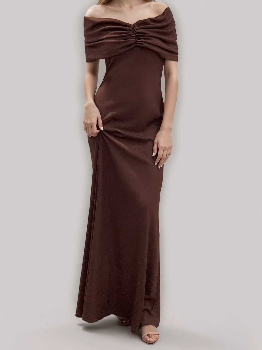 Elegant Off-Shoulder Ruched Maxi Dress