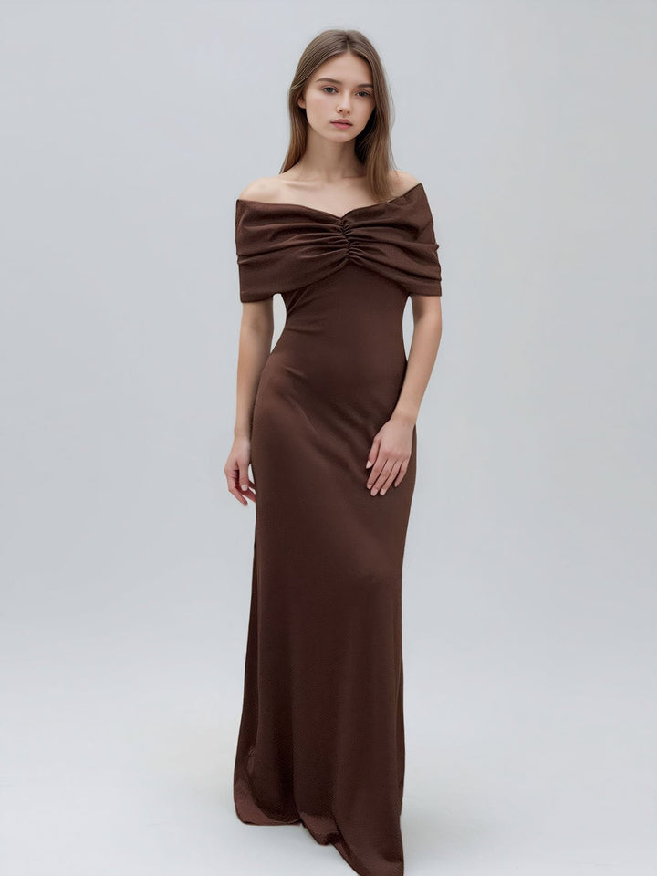 Elegant Off-Shoulder Ruched Maxi Dress