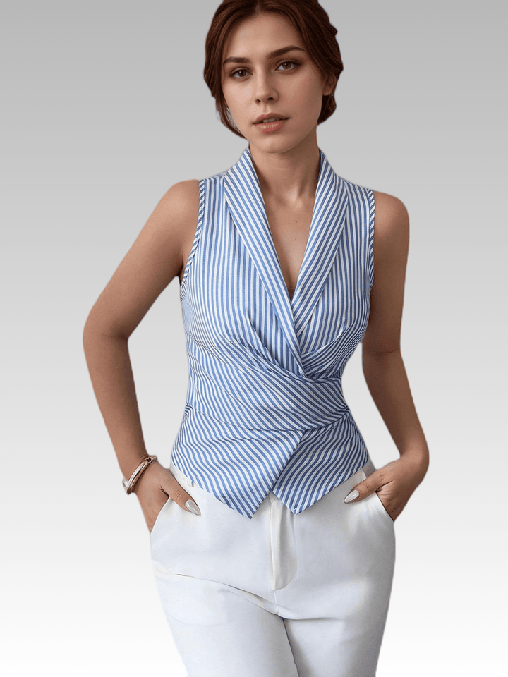 Elegant Tie Waist Striped Shirt