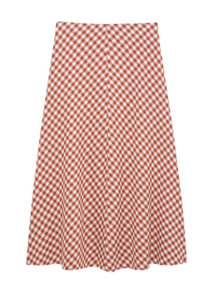 Elegant Vichy Zipper Midi Skirt Set