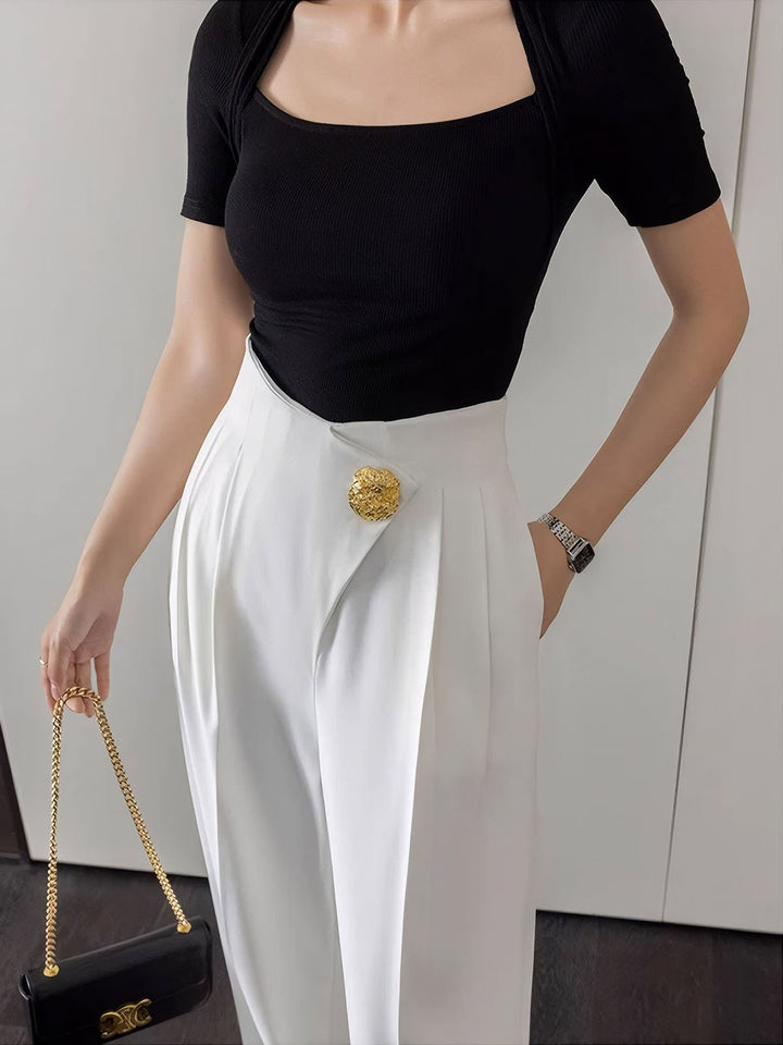 Embellished High Waist Wide Leg Pants