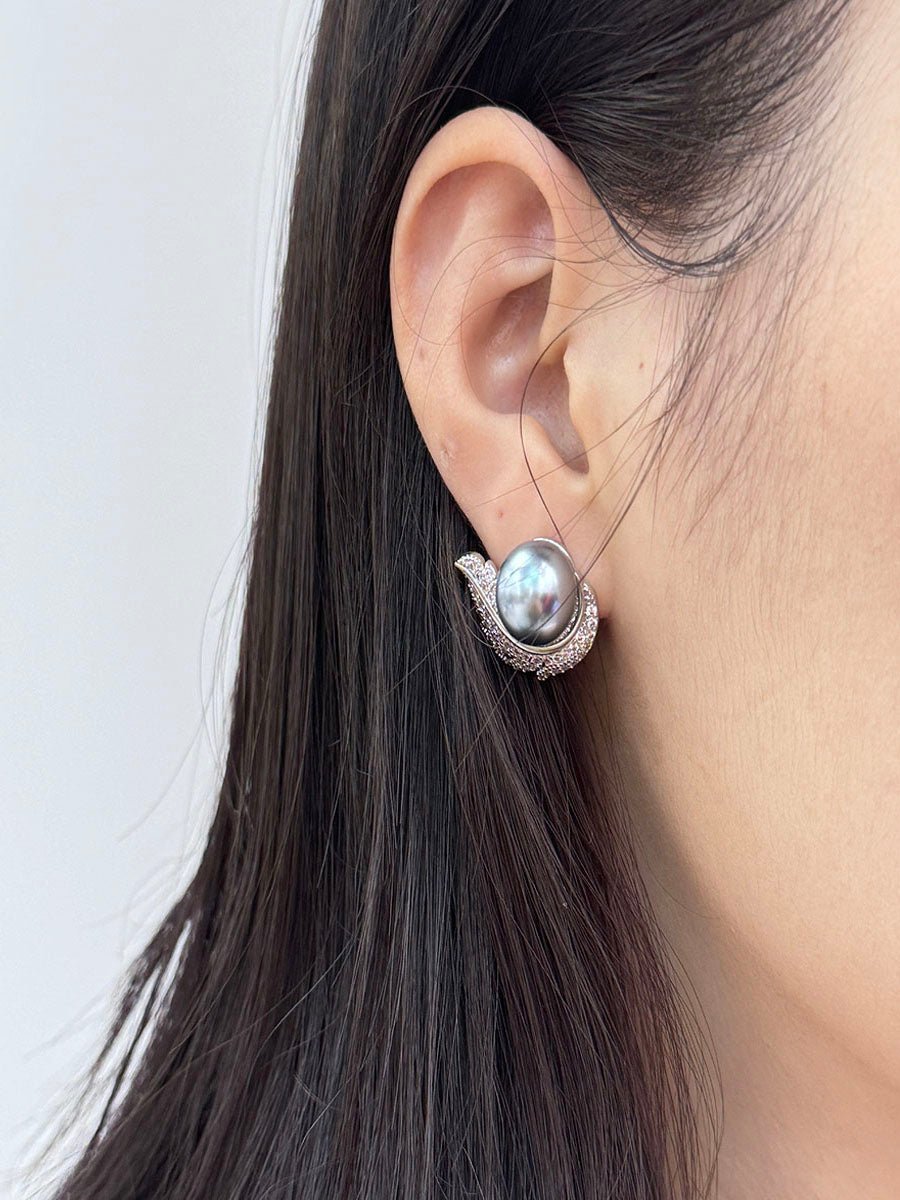 Feather Design Simulated Pearl Stud Earrings