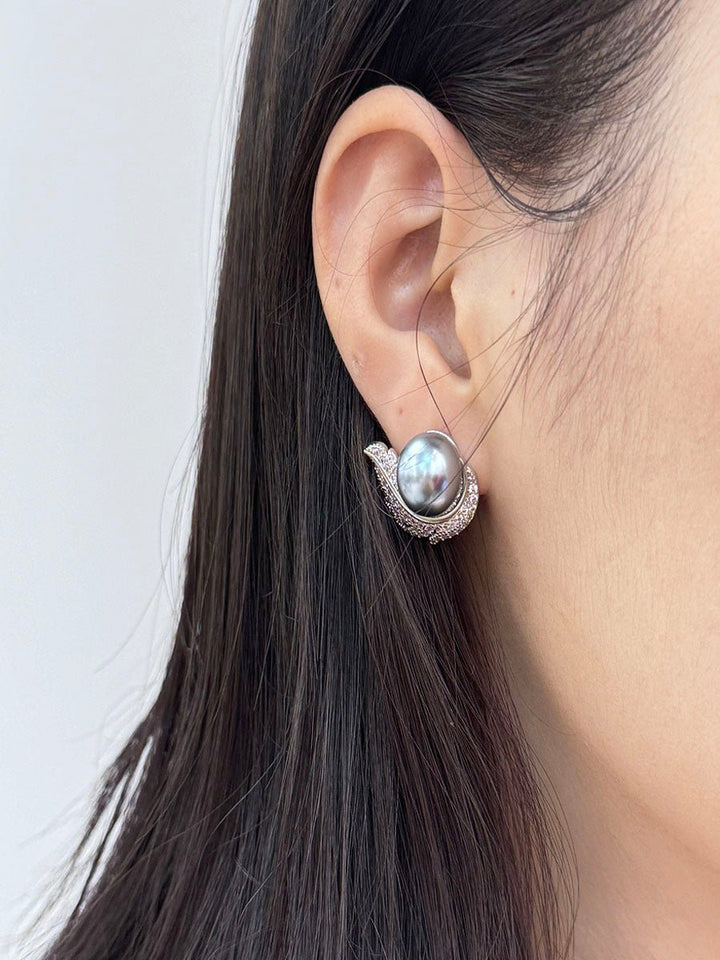 Feather Design Simulated Pearl Stud Earrings