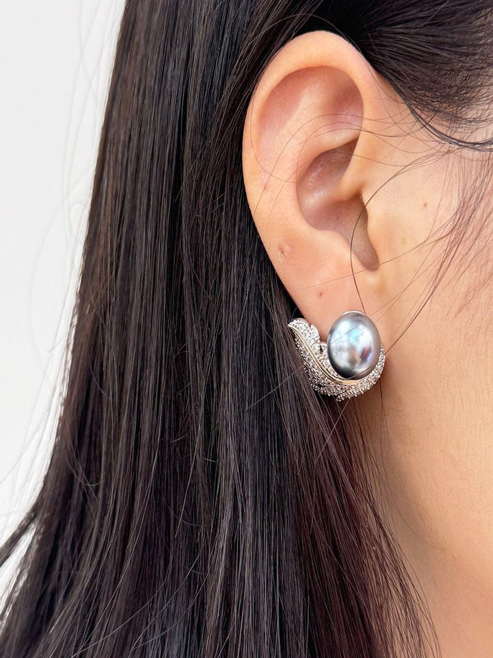 Feather Design Simulated Pearl Stud Earrings