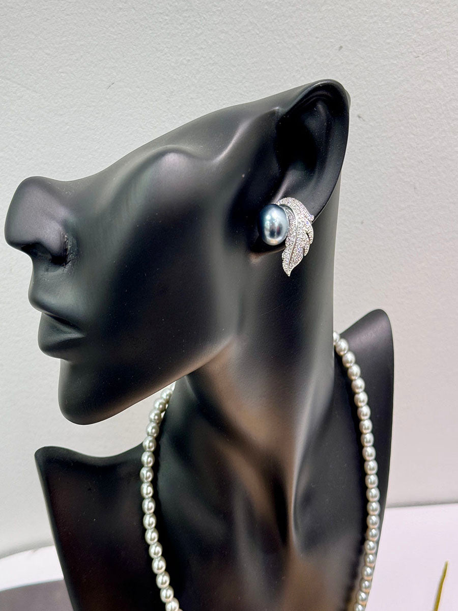 Feather Design Simulated Pearl Stud Earrings