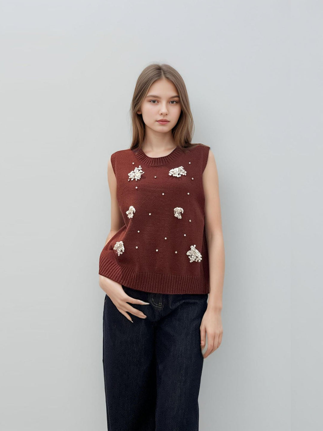 Floral Embroidered Knit Tank Top
