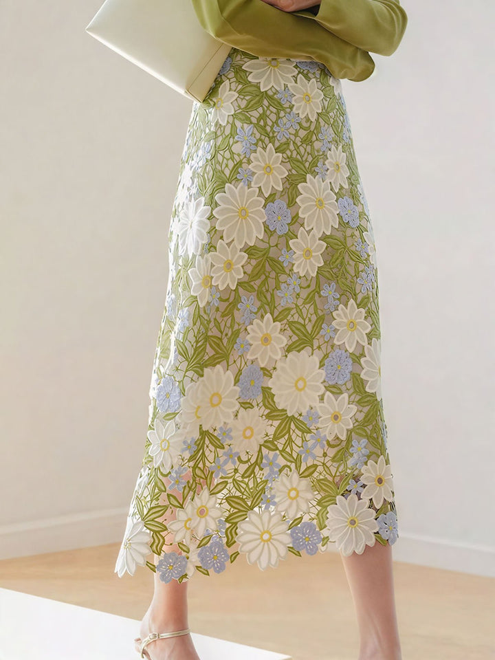 Floral Embroidery Lace Hollow Out Skirt