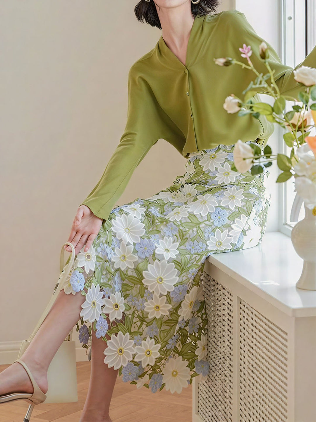 Floral Embroidery Lace Hollow Out Skirt