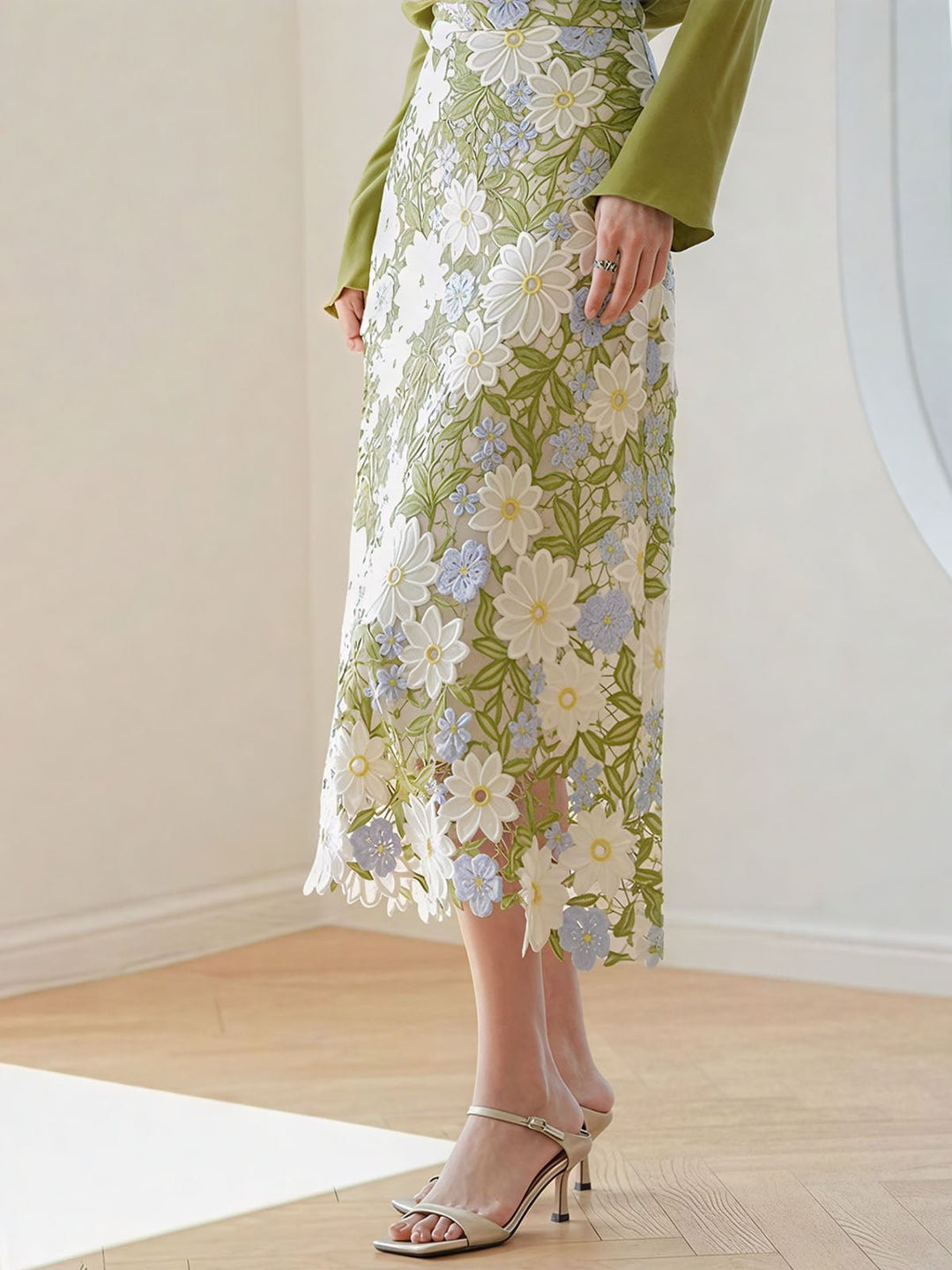 Floral Embroidery Lace Hollow Out Skirt