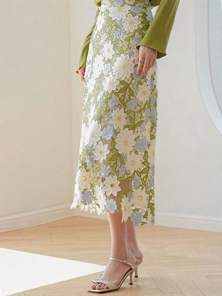 Floral Embroidery Lace Hollow Out Skirt