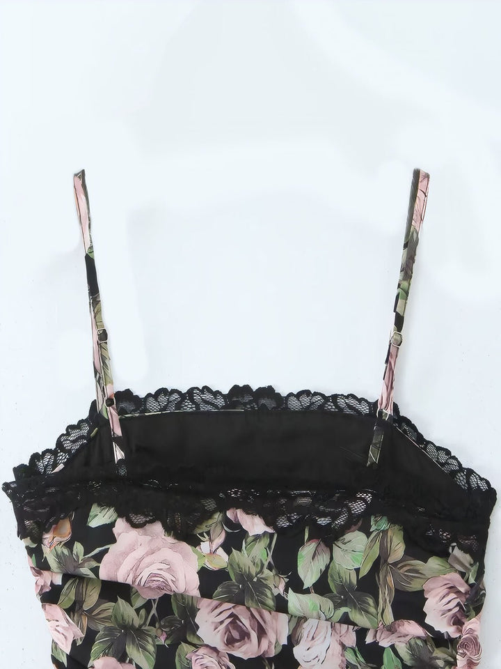 Floral Lace-Trim Ruched Dress