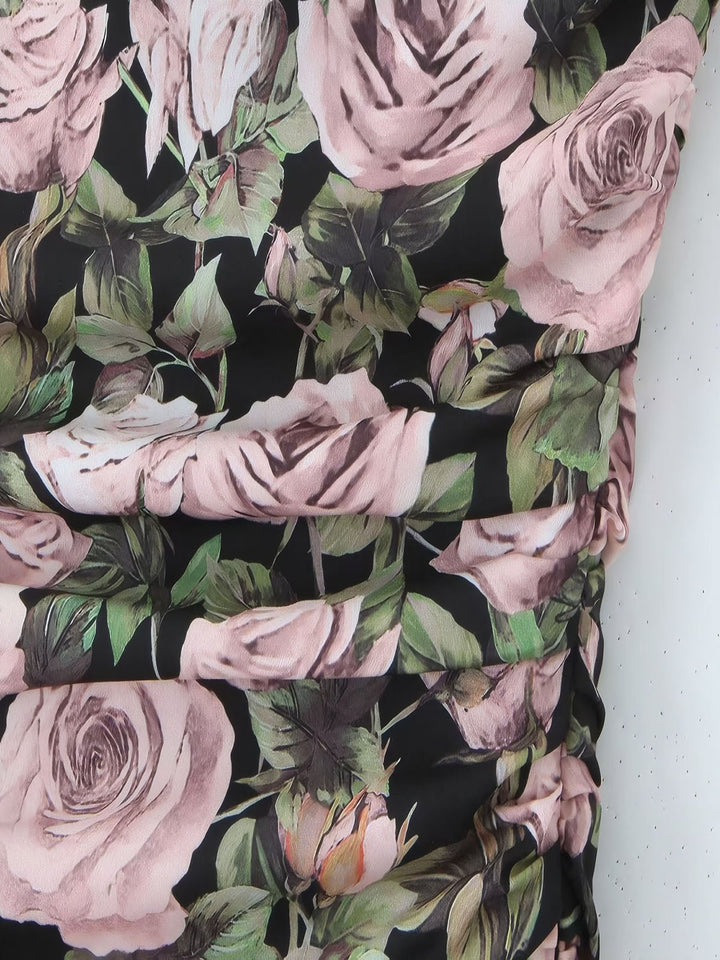 Floral Lace-Trim Ruched Dress
