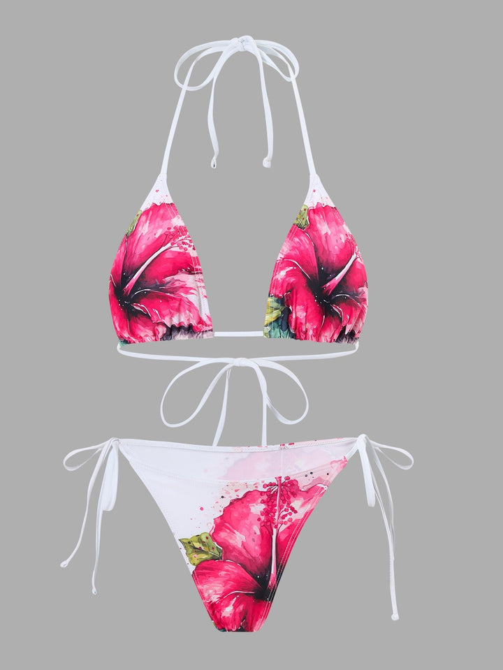 Floral Print Bikini With Mesh Skirt