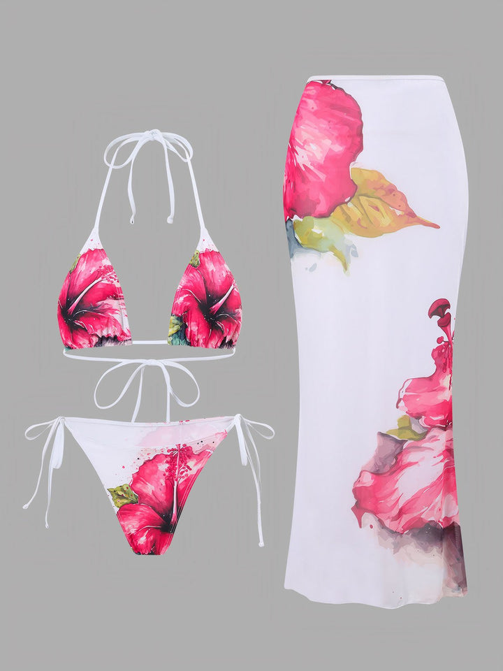 Floral Print Bikini With Mesh Skirt