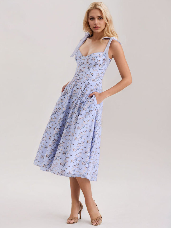 Floral Print Bow Halter Sling Dress