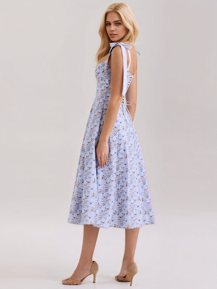 Floral Print Bow Halter Sling Dress