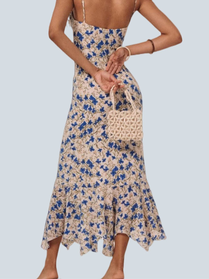Floral Print Knotted Irregular Hem Long Dress