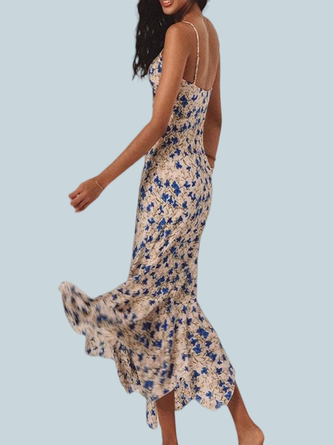 Floral Print Knotted Irregular Hem Long Dress