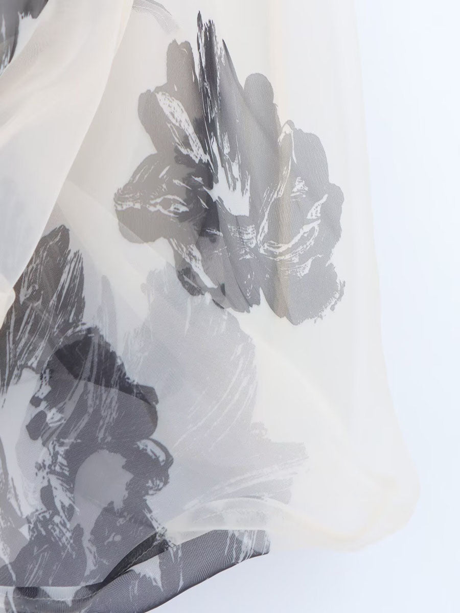 Floral Print Organza Midi Skirt
